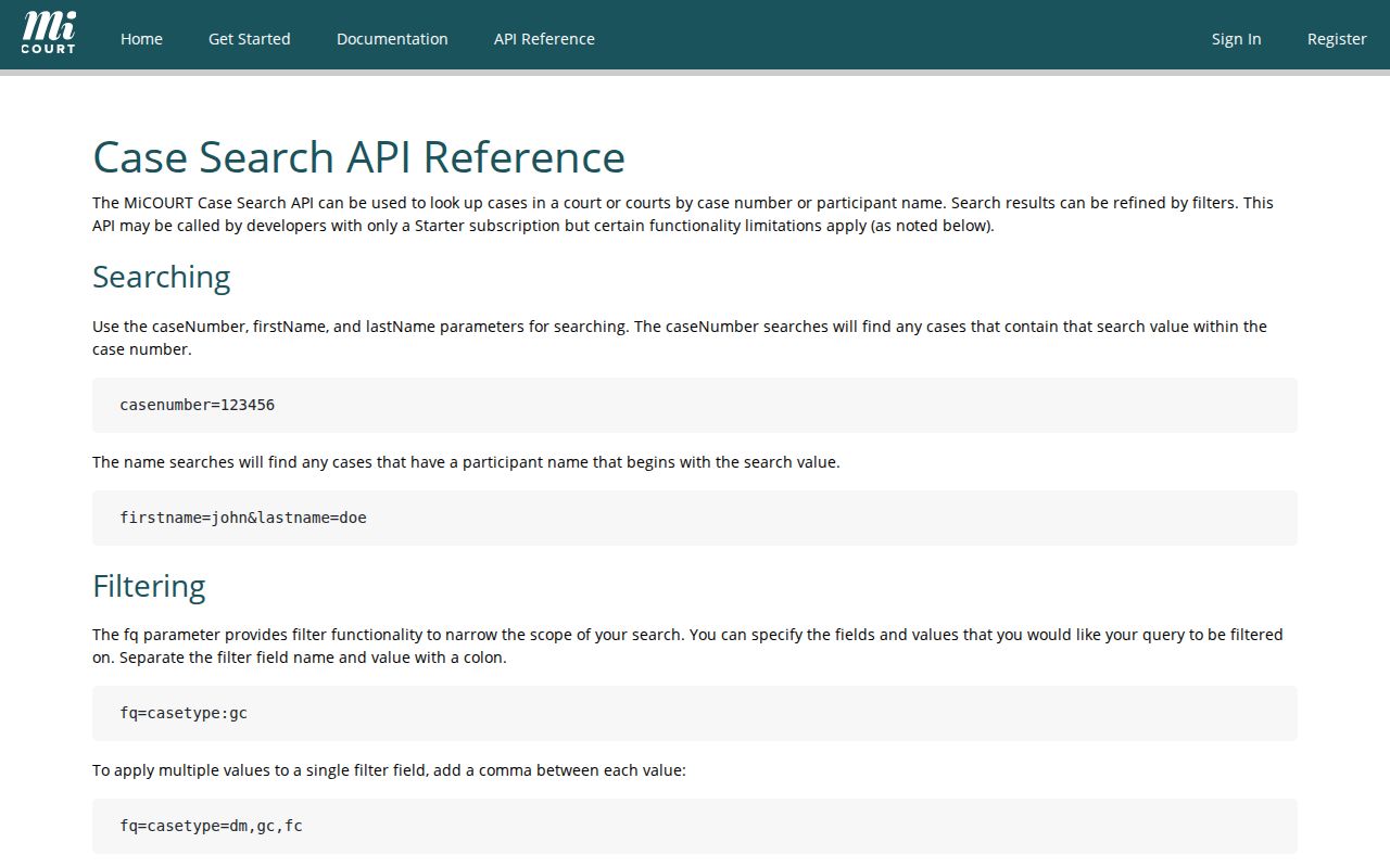 Oscoda County case search MiCOURT public API reference
