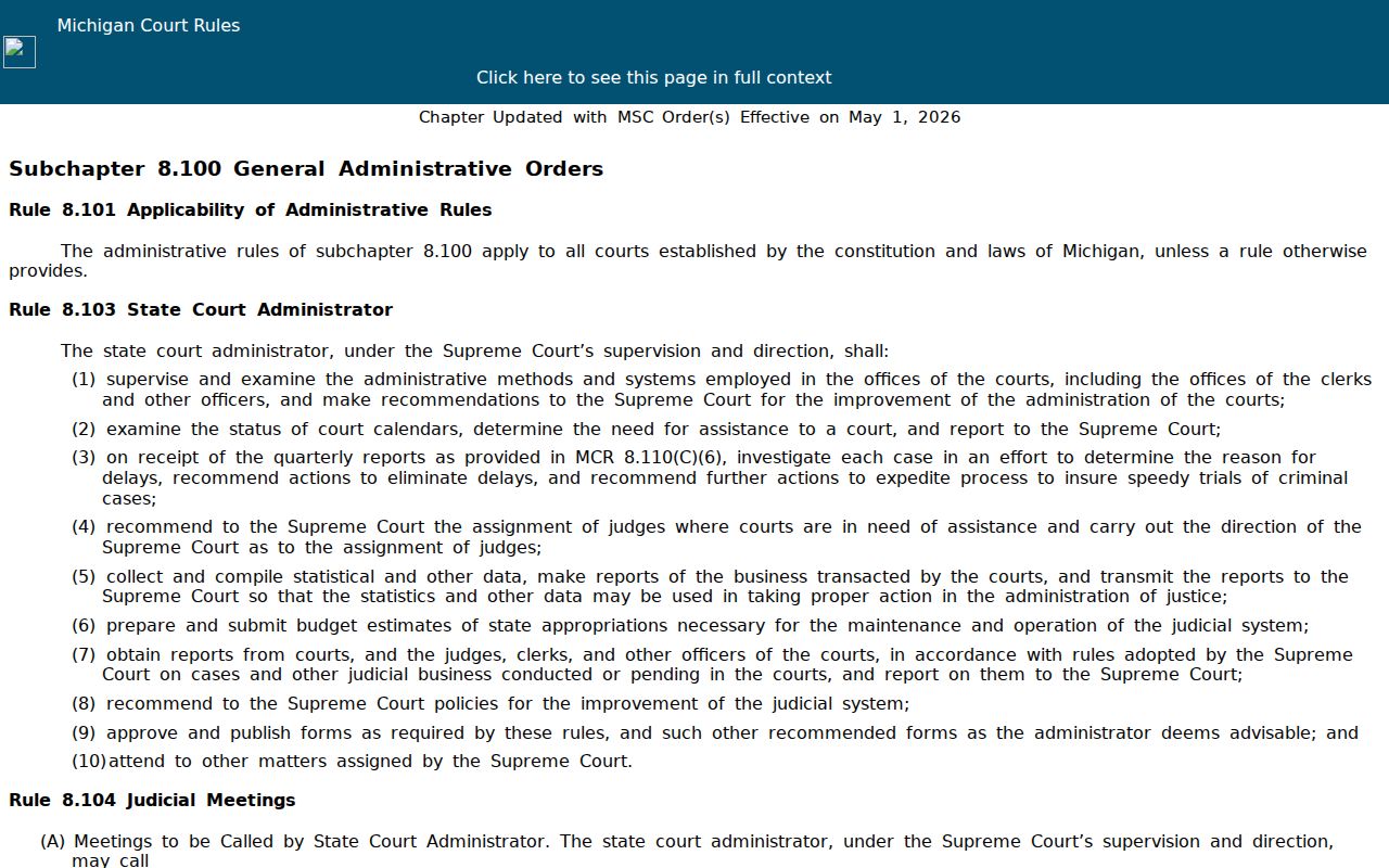 Oscoda County court records Michigan Court Rule 8.119 access reference