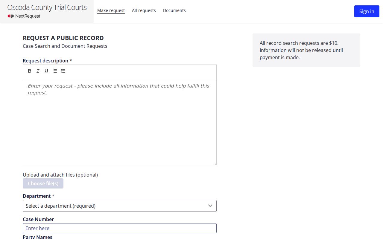 Oscoda County court records NextRequest form endpoint