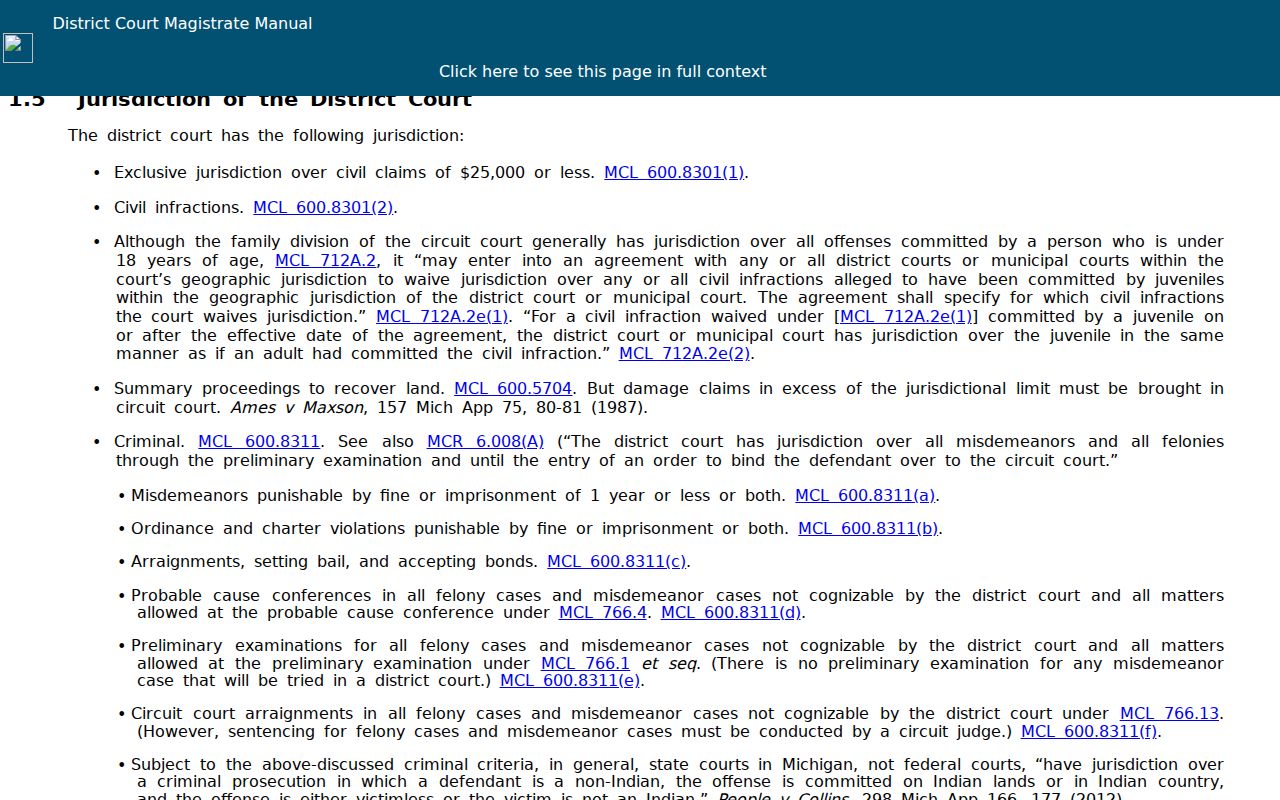 Oscoda County criminal docket district court jurisdiction guide