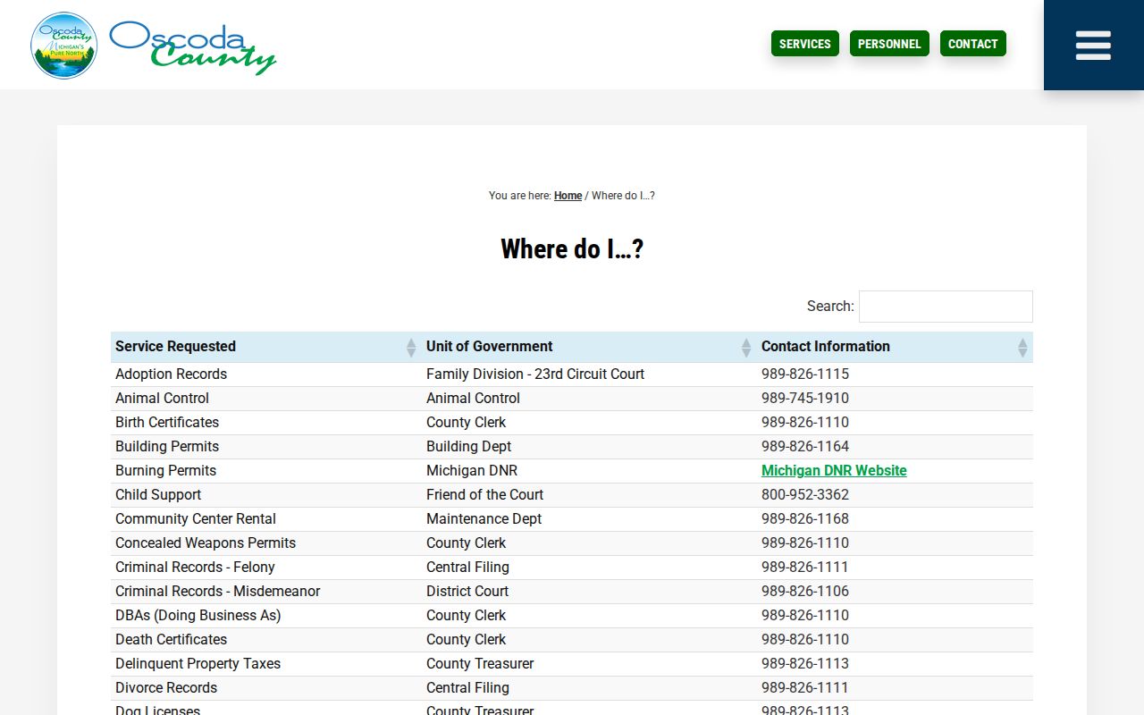 Oscoda County court docket routing for circuit and district records