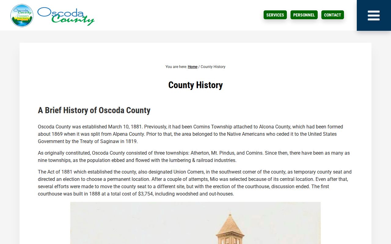 Oscoda County court docket courthouse history source