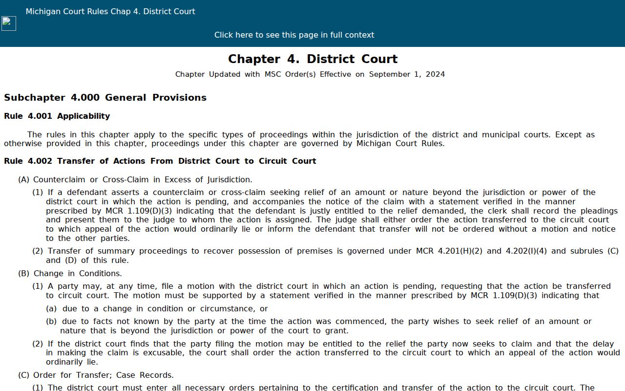 Oscoda County traffic court records MCR 4.101 civil infraction procedure