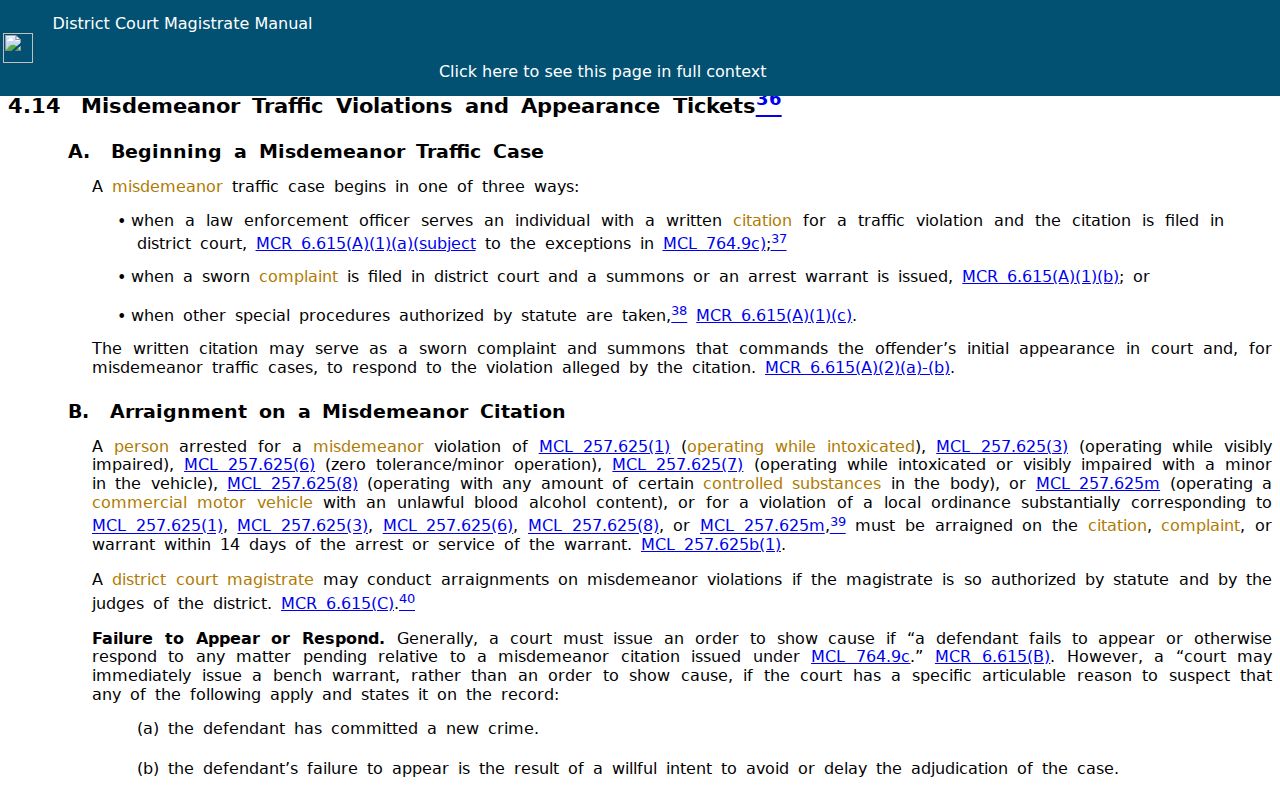 Oscoda County traffic court records misdemeanor traffic procedure and 14-day notice
